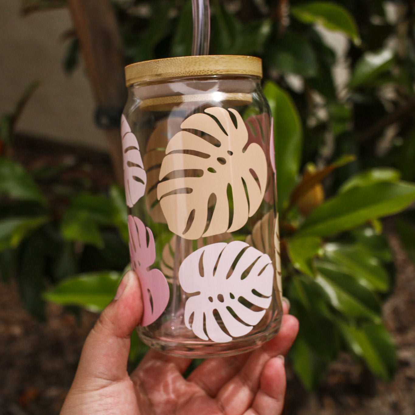 Pastel Monstera Glass Cup