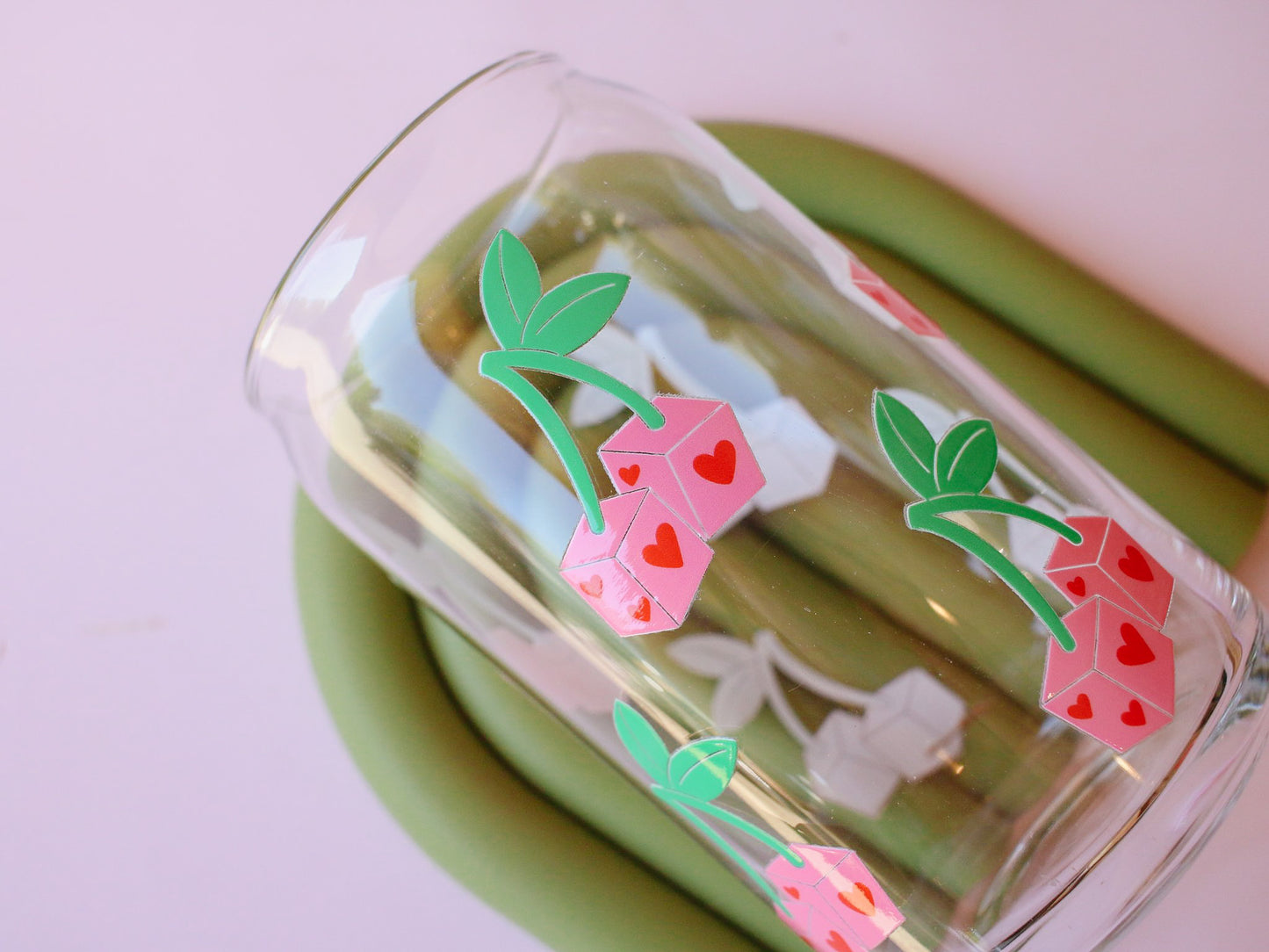 Cherry Hearts Dice Glass Cup