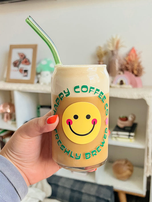 Happy Coffee Co. Glass Cup