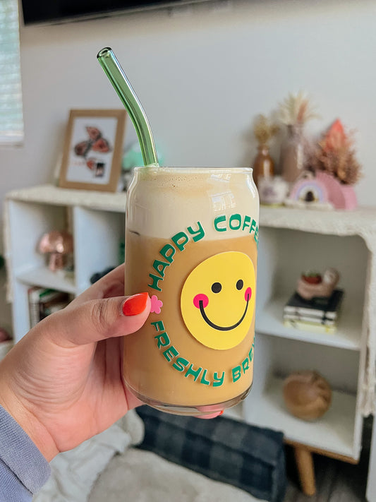 Happy Coffee Co. Glass Cup