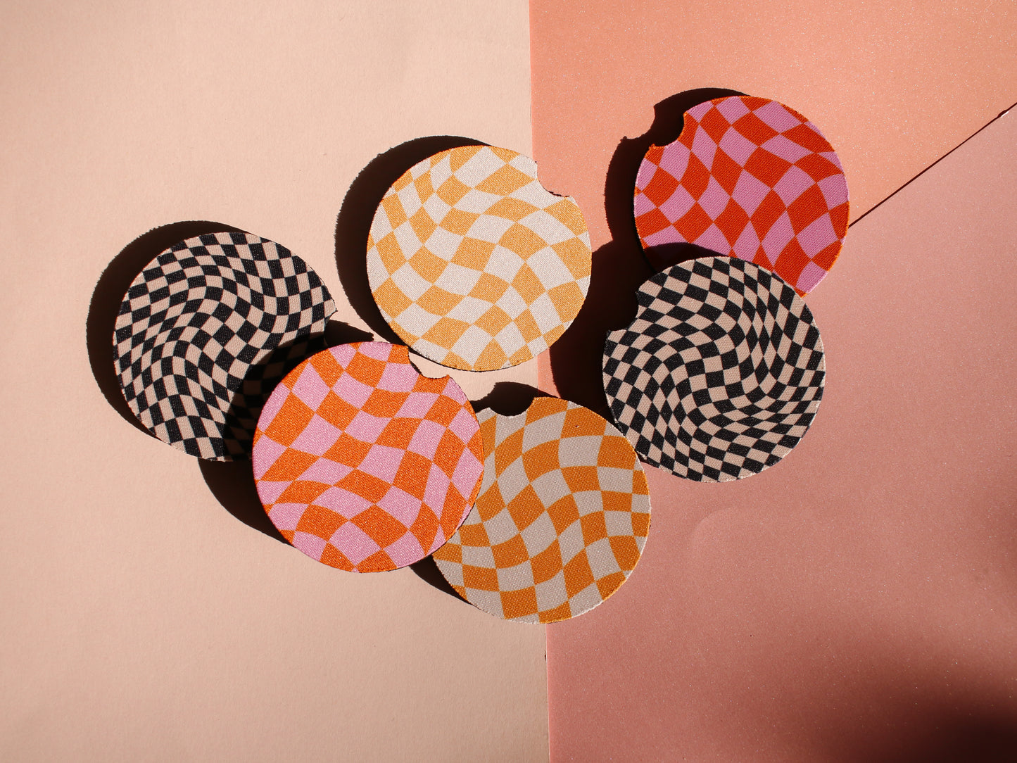 Wavy Checkered Car Coaster Set (3 Colors)