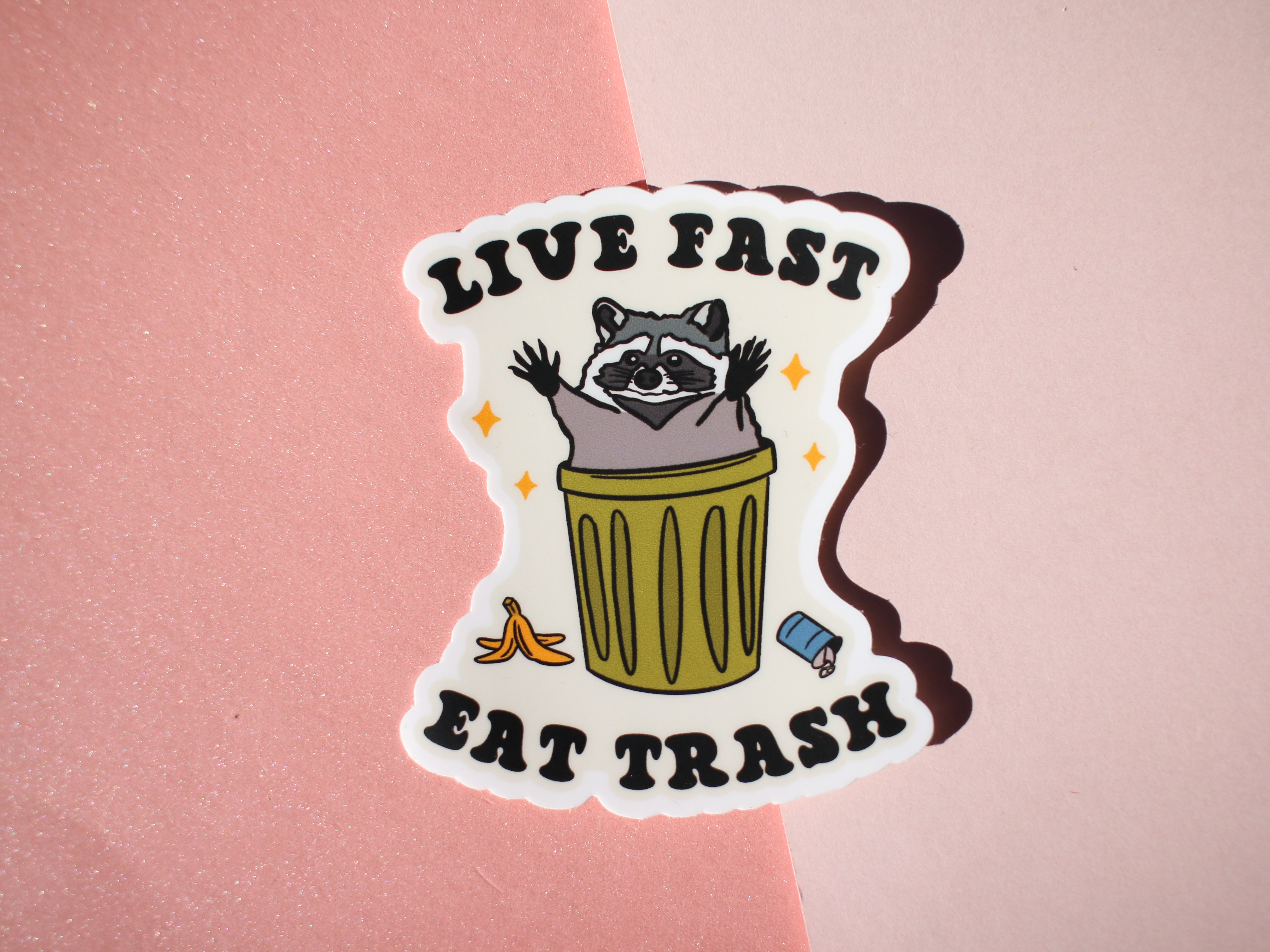 "Live Fast, Eat Trash" Raccoon Vinyl Sticker - 5 Inch Outdoor Rated Decal For Cars & Laptops