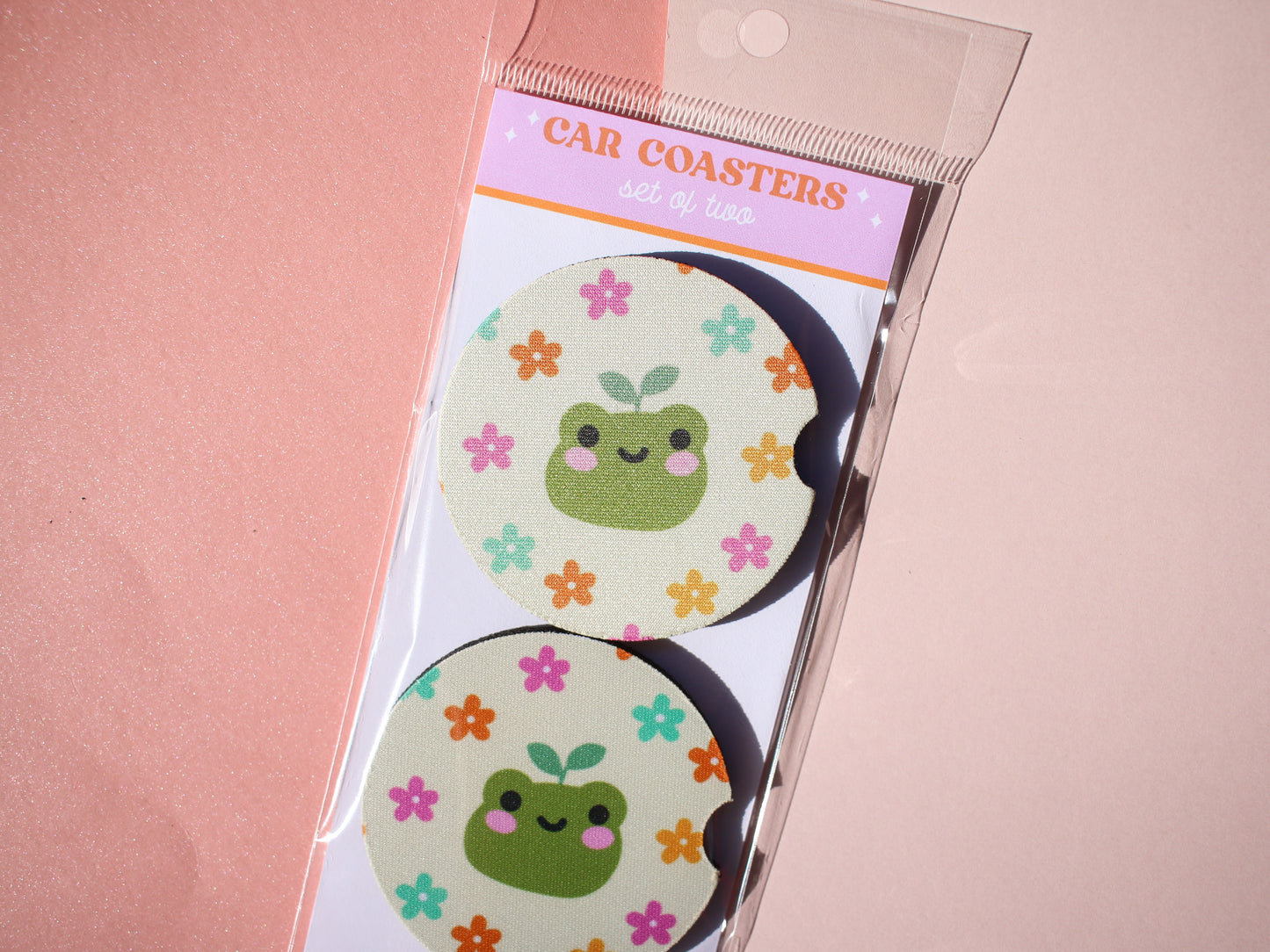 Frog + Daisies Car Coaster Set