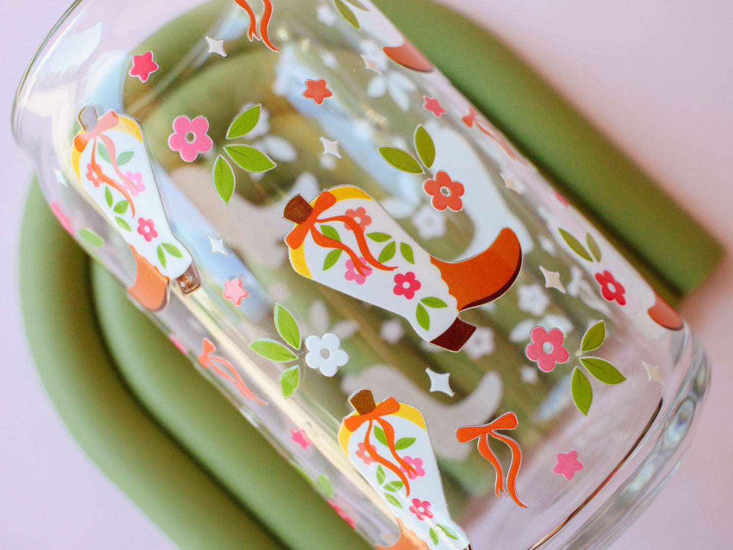 Floral Cowgirl Boots Glass Cup