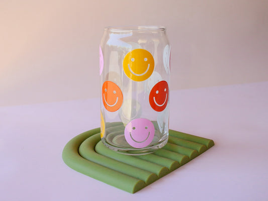 Colorful Happy Face Glass Cup