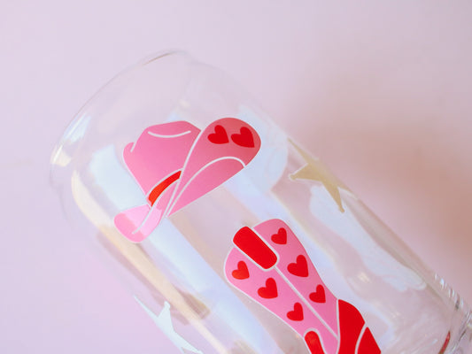 Cowboy Heart Boots Glass Cup