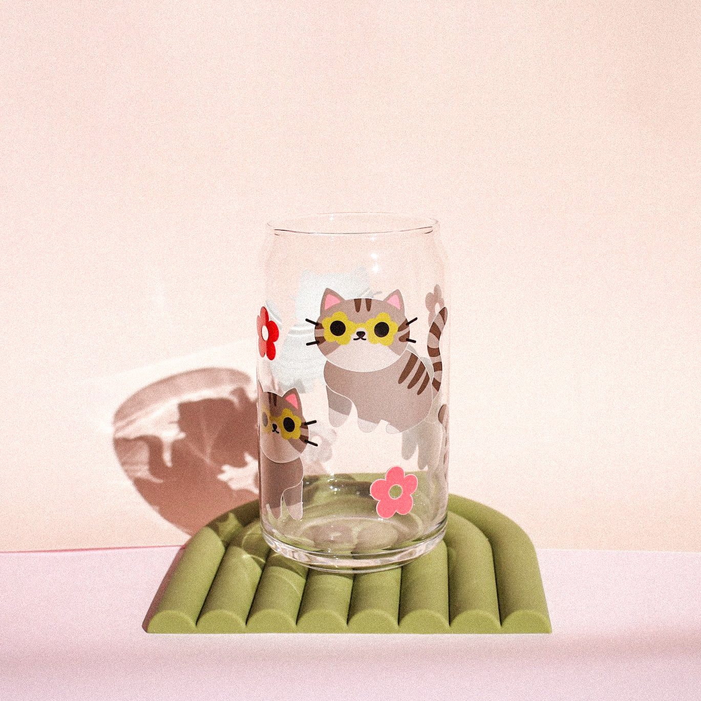 Gray Tabby Cat Glass Cup