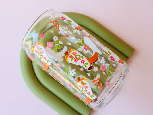 Floral Cowgirl Boots Glass Cup
