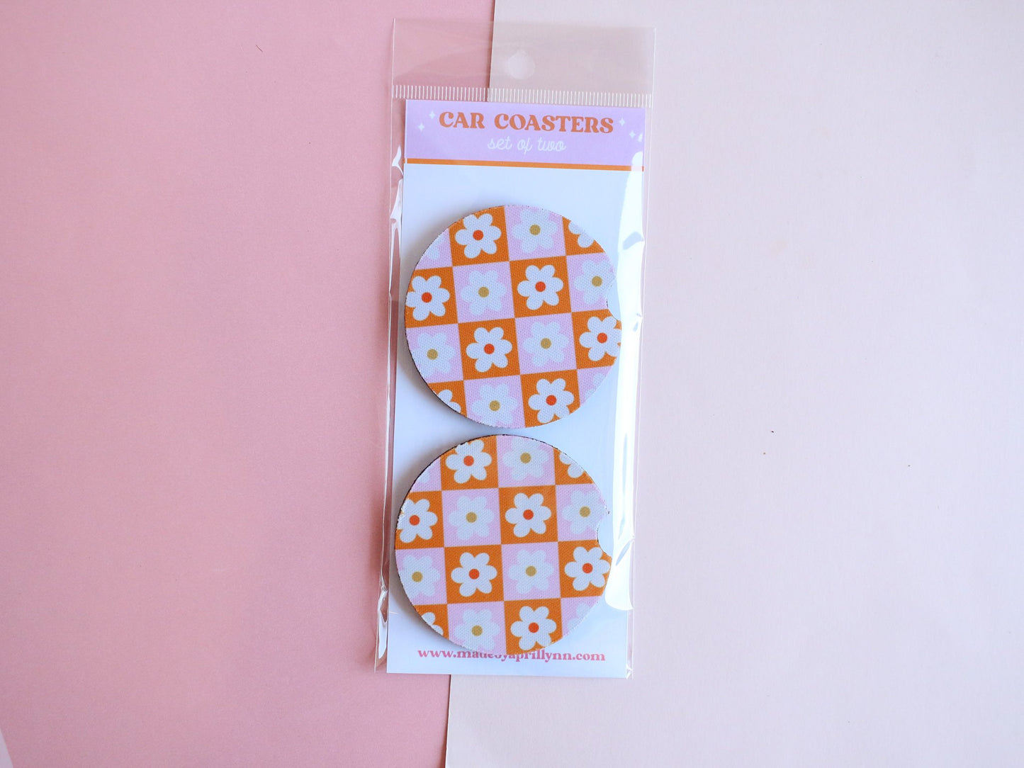 Checkered Daisy Car Coaster Set