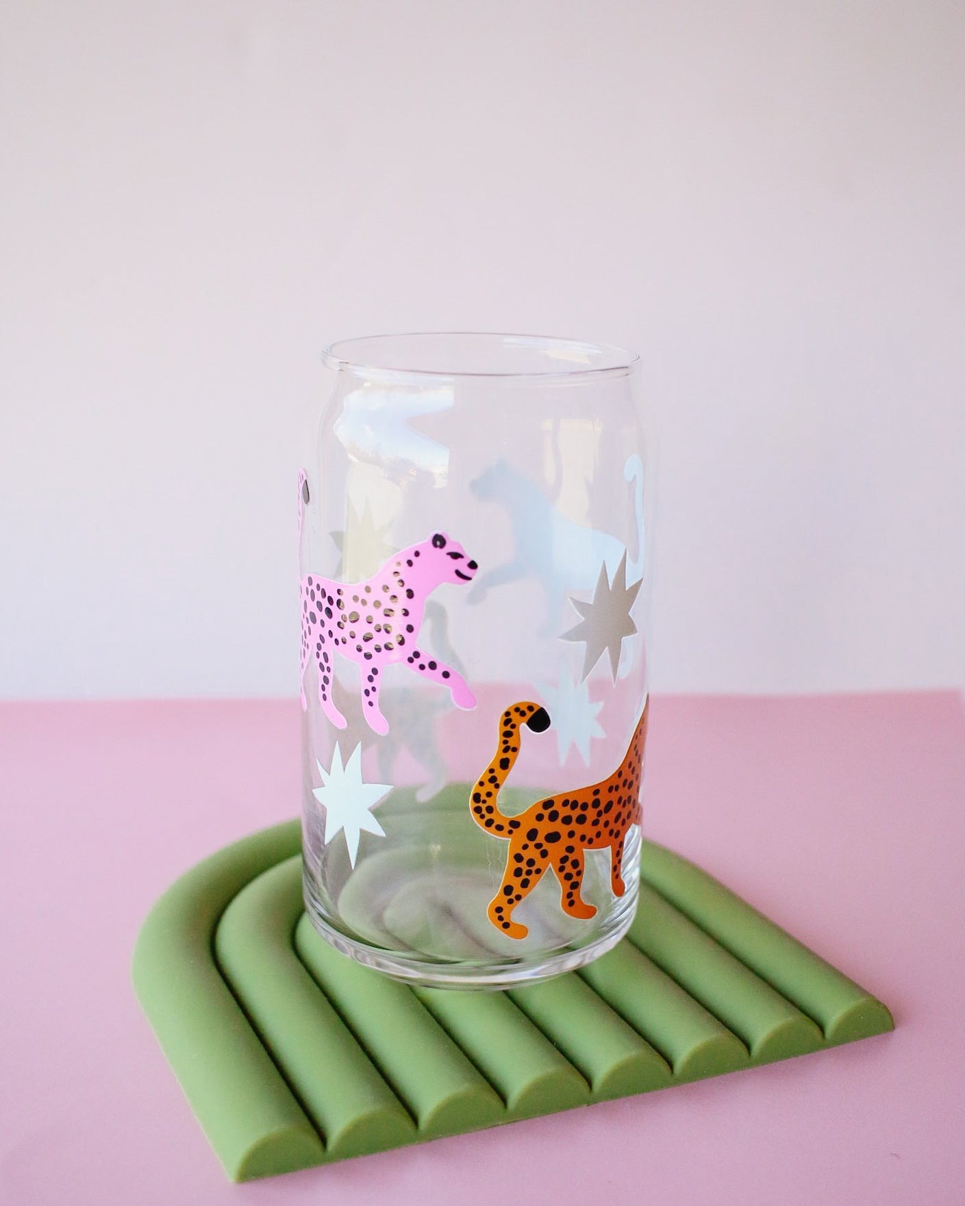 Colorful Cheetah Glass Cup