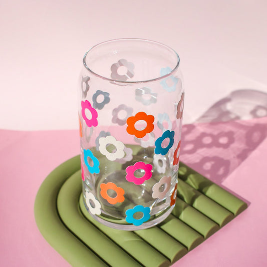 Retro Daisies Glass Cup