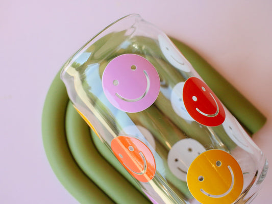 Colorful Happy Face Glass Cup