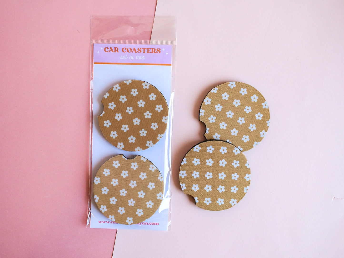 Gold Mini Daisies Car Coaster Set