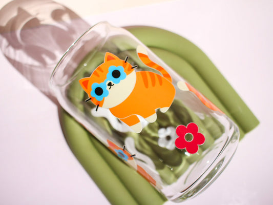 Orange Cat Glass Cup