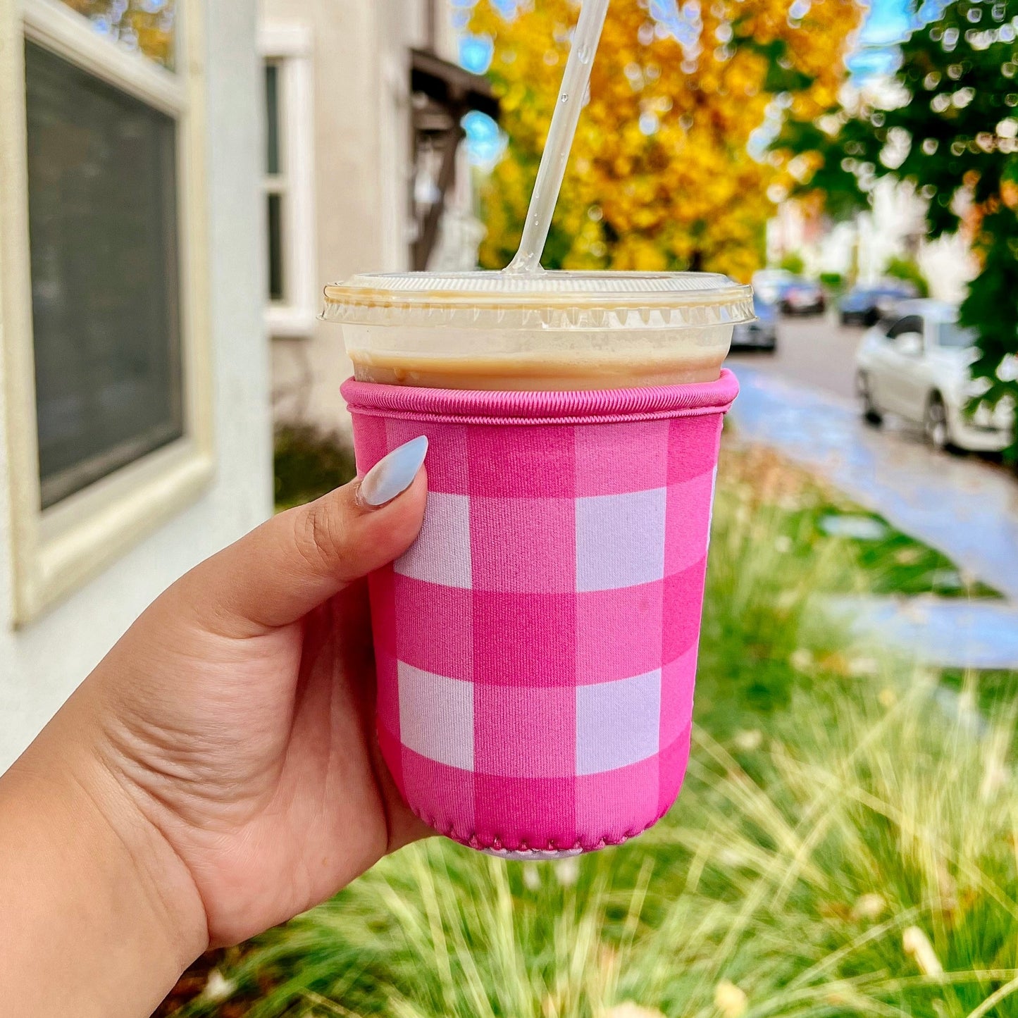 Pink Gingham Iced Coffee Sleeve