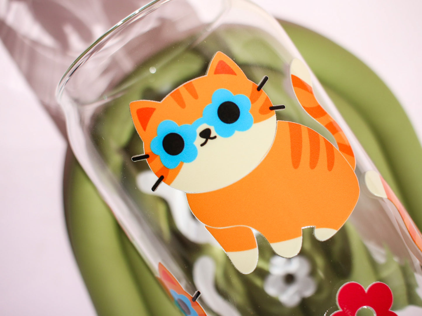 Orange Cat Glass Cup