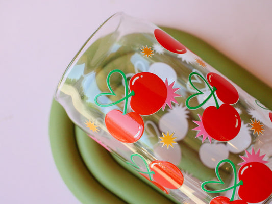 Retro Cherries Glass Cup