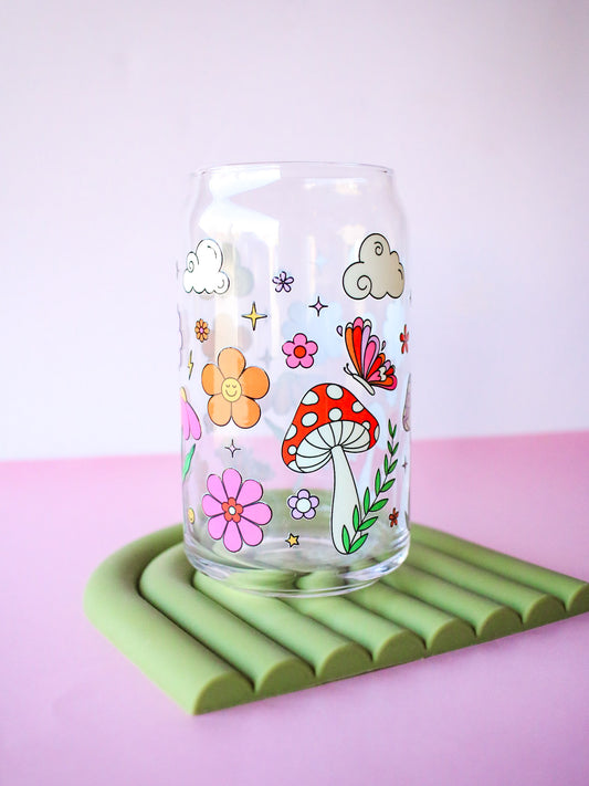 Mushroom Fields Glass Cup