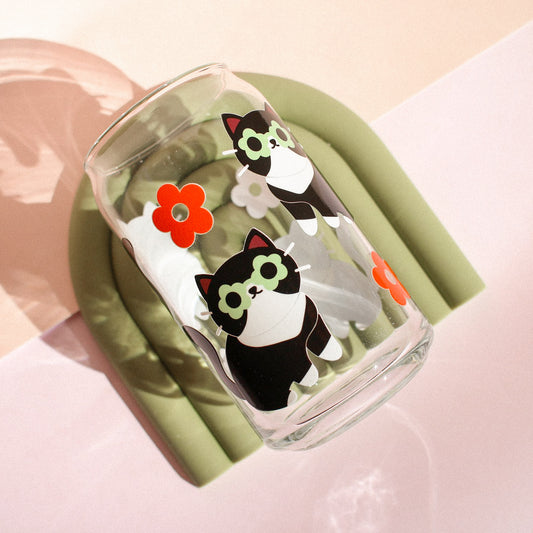 Tuxedo Cat Glass Cup