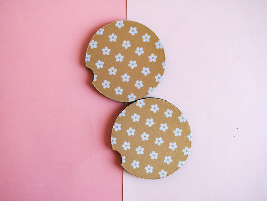 Gold Mini Daisies Car Coaster Set