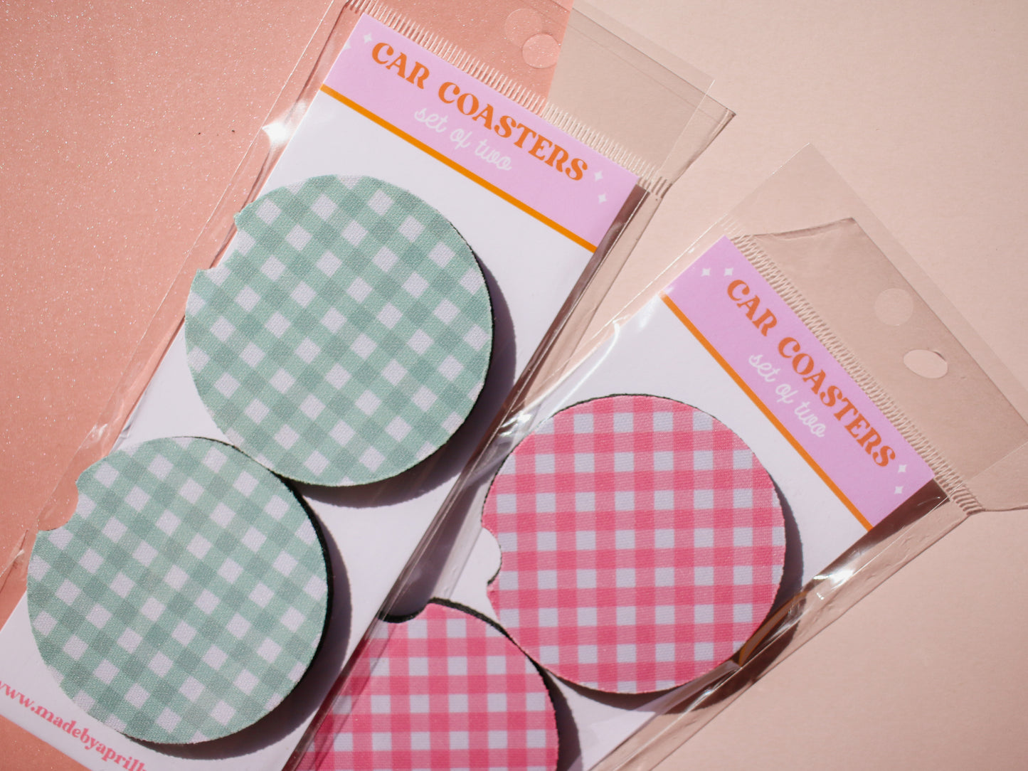 Gingham Car Coasters Set (2 Colors)