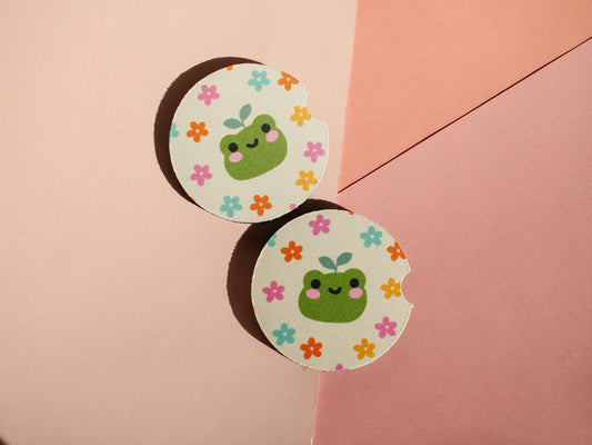 Frog + Daisies Car Coaster Set