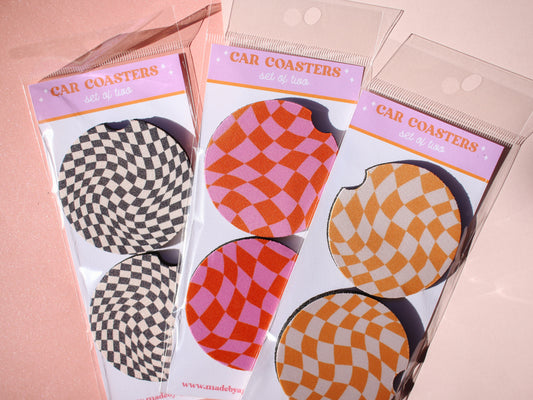 Wavy Checkered Car Coaster Set (3 Colors)
