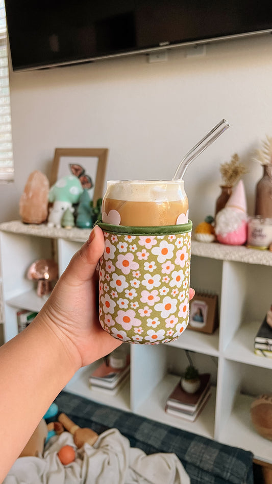 Green Floral Iced Coffee Sleeve