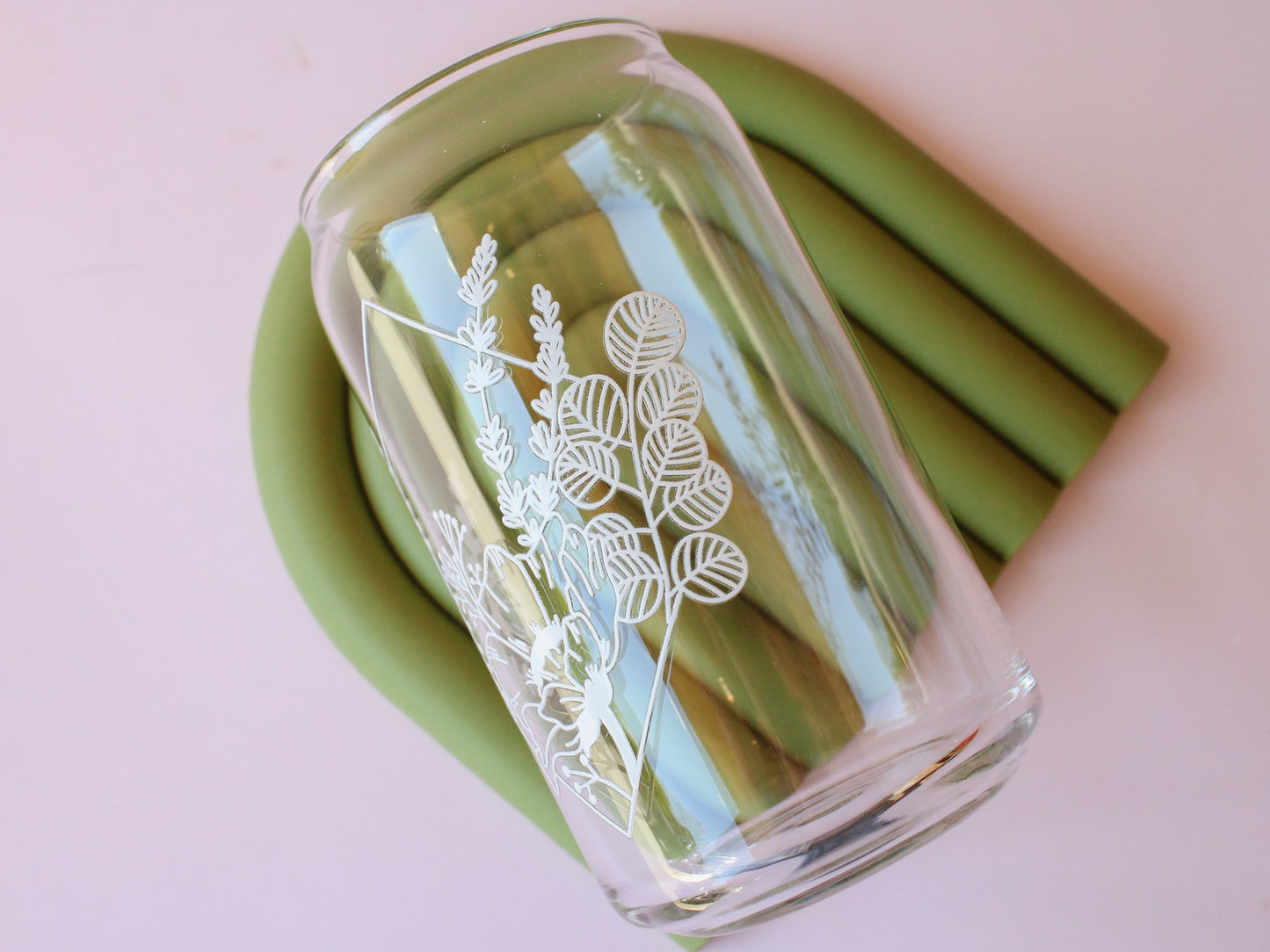 Floral Poppy Line Art Glass Cup