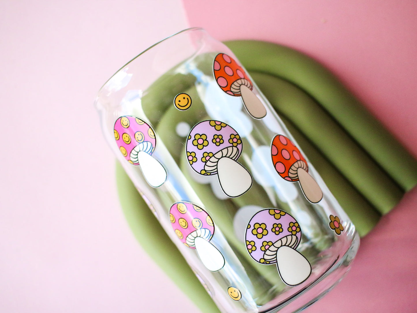 Retro Mushrooms Glass Cup