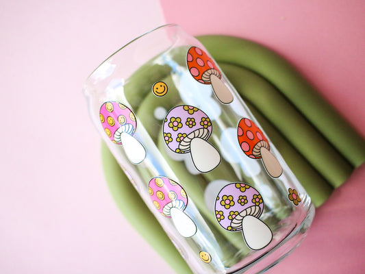 Retro Mushrooms Glass Cup