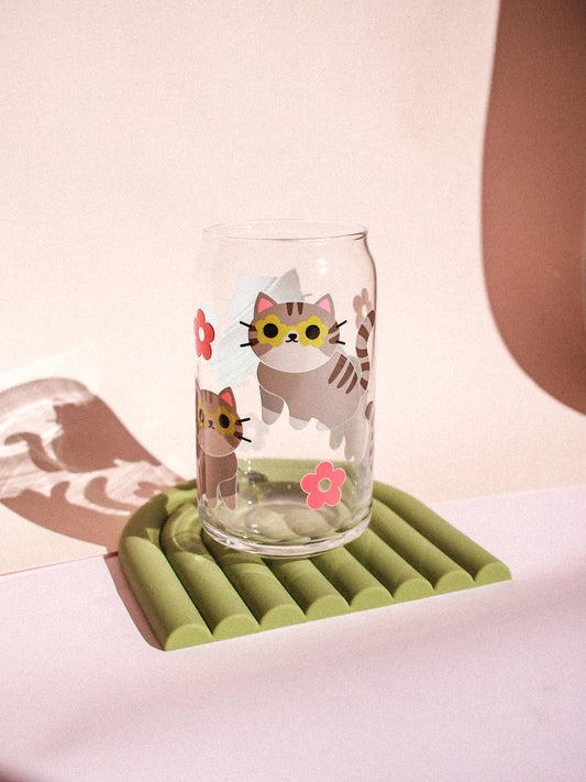 Gray Tabby Cat Glass Cup