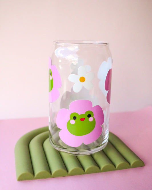 Flower Head Frog Glass Cup