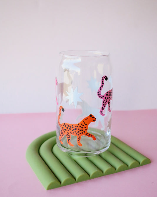 Colorful Cheetah Glass Cup