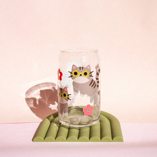 Gray Tabby Cat Glass Cup