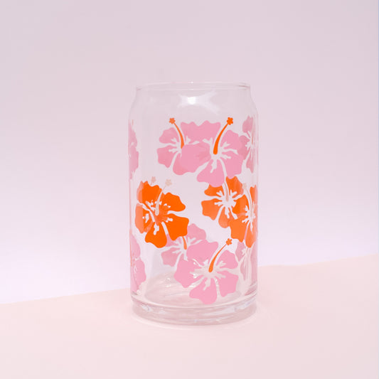 Colorful Hibiscus Glass Cup