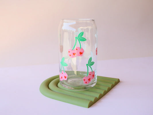 Cherry Hearts Dice Glass Cup