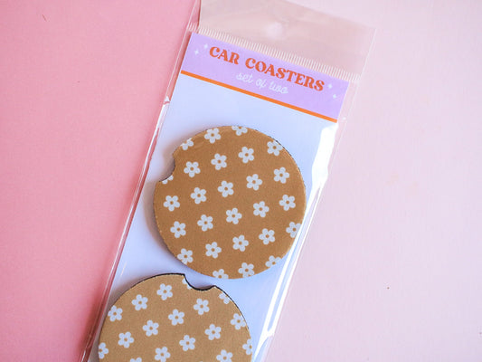 Gold Mini Daisies Car Coaster Set