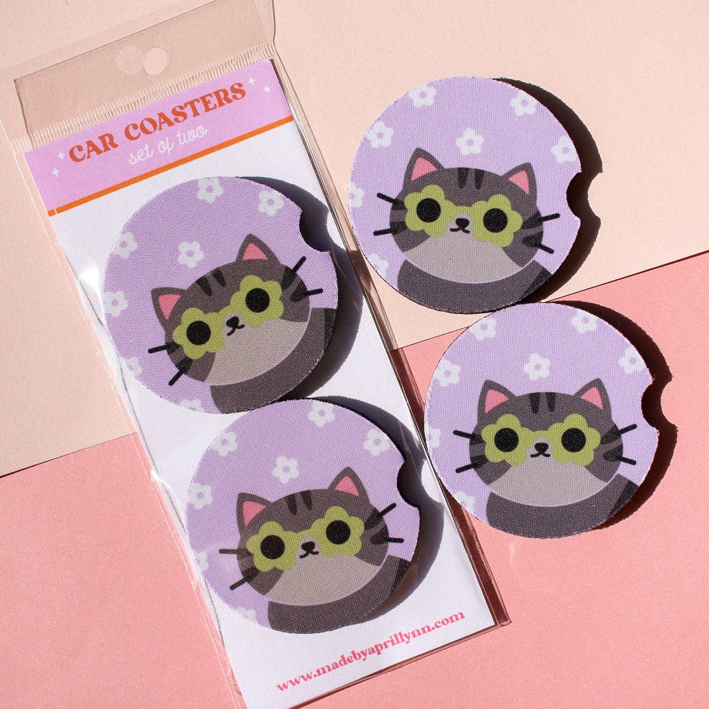 Gray Tabby Cat Car Coaster Set