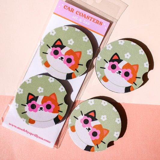 Calico Cat Car Coaster Set