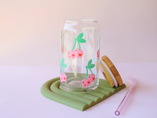 Cherry Hearts Dice Glass Cup