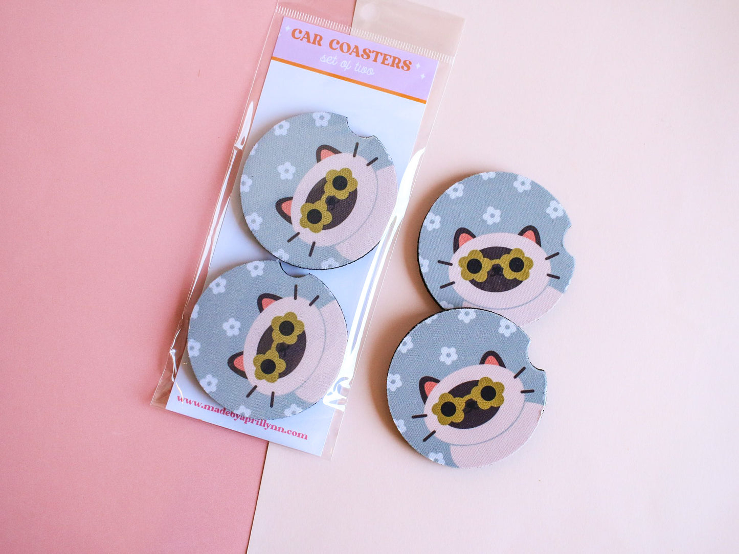 Siamese Cat Car Coaster Set