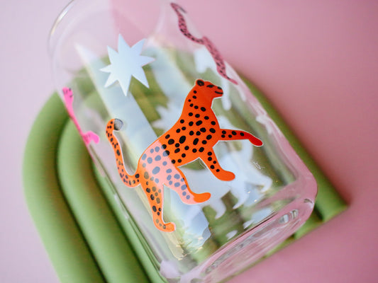 Colorful Cheetah Glass Cup