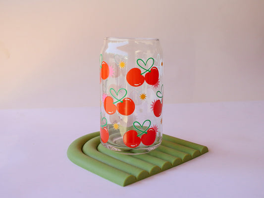Retro Cherries Glass Cup