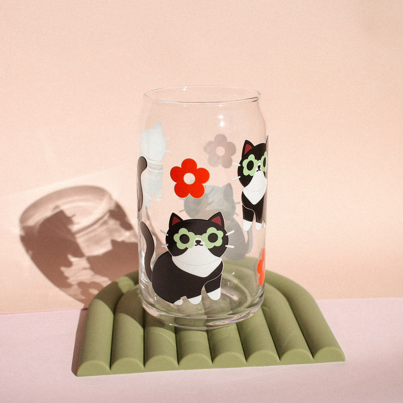 Tuxedo Cat Glass Cup