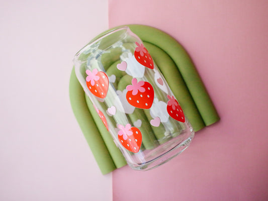 Strawberry Hearts Glass Cup