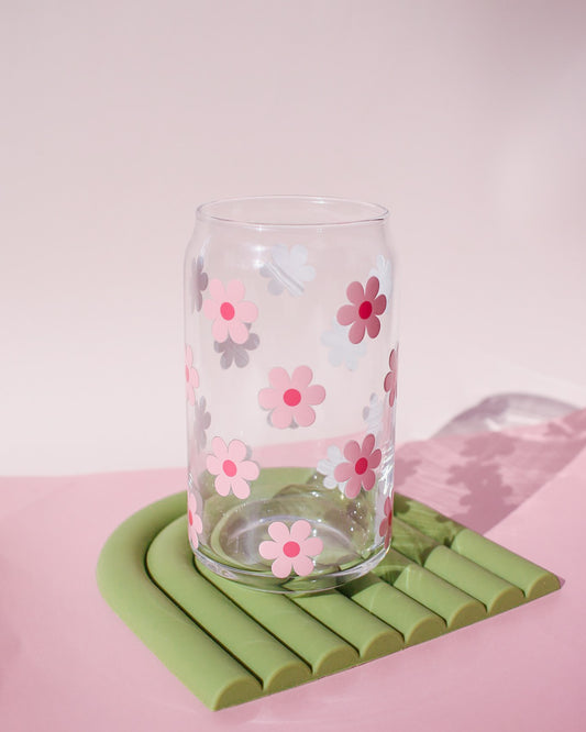 Pink Daisies Glass Cup
