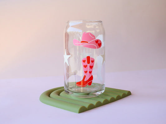 Cowgirl Heart Boots Glass Cup