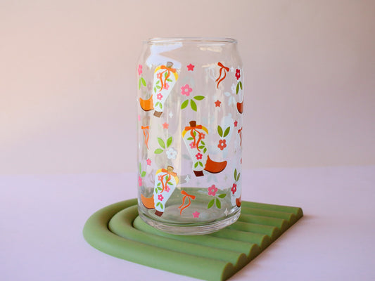 Floral Cowgirl Boots Glass Cup