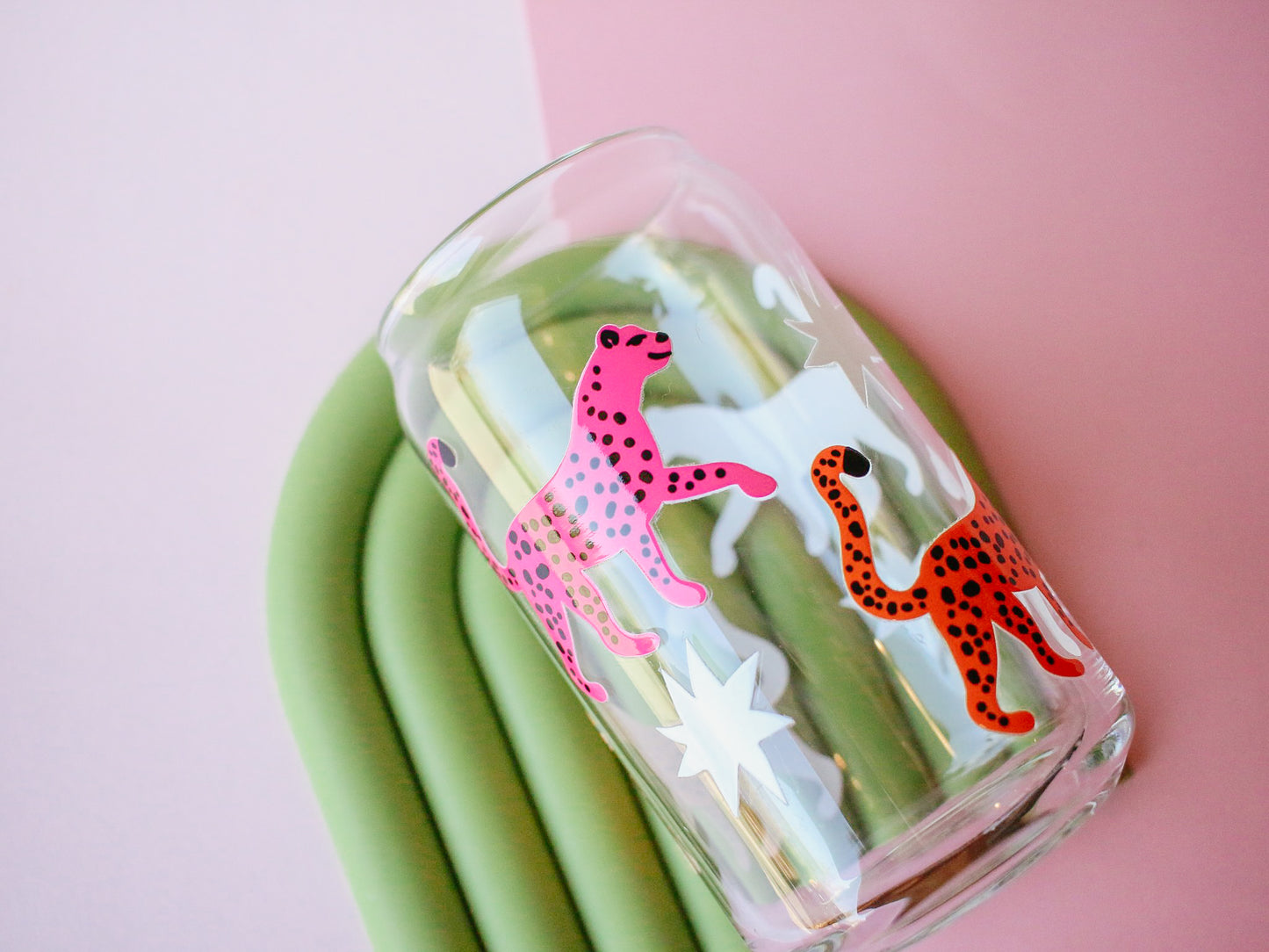 Colorful Cheetah Glass Cup